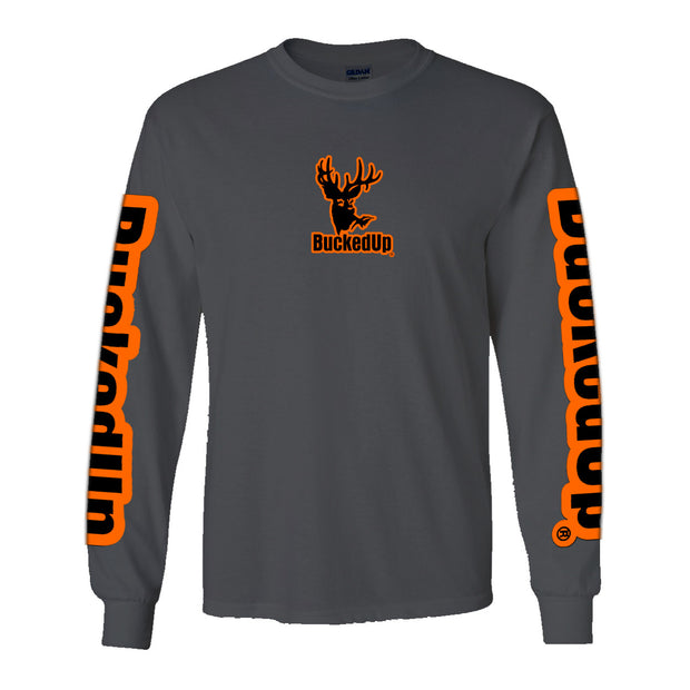Long Sleeve Charcoal Grey with Orange BuckedUp® Logo