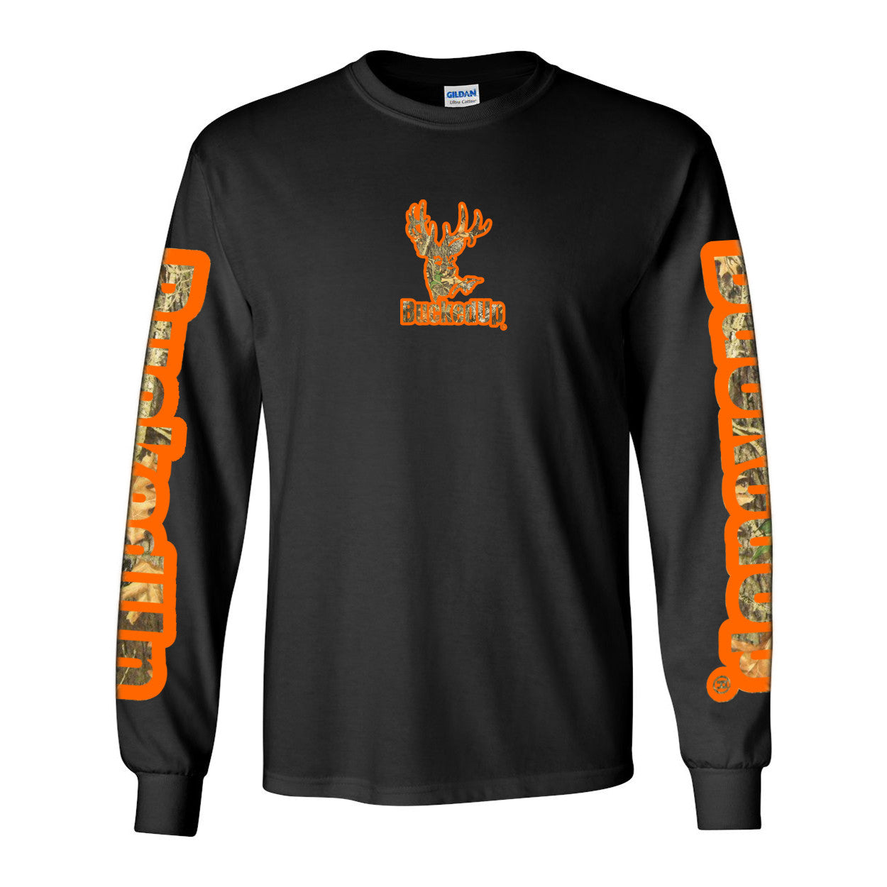 Long Sleeve Black with Orange Camo BuckedUp® Logo