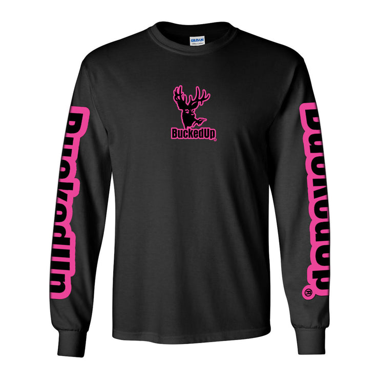 Youth Long Sleeve BuckedUp® Black with Pink Logo