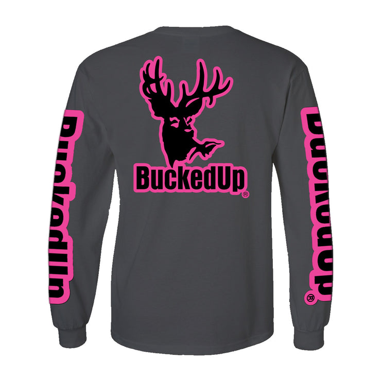 Long Sleeve Charcoal Grey with Pink BuckedUp® Logo