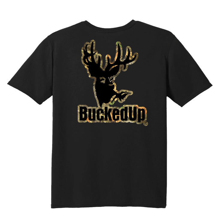 Short Sleeve Black with Camo Black BuckedUp® Logo