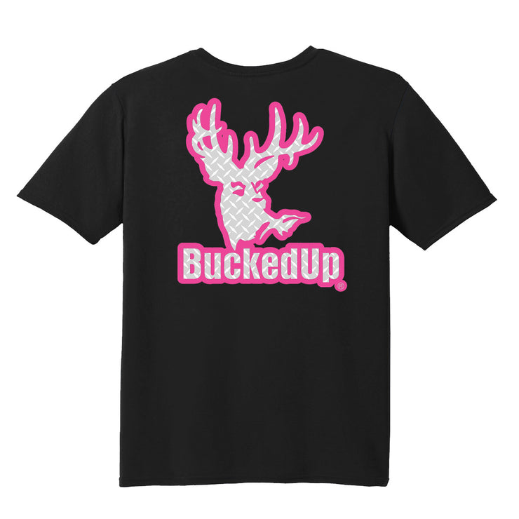 Short Sleeve Black with Pink Diamond Plate BuckedUp® Logo