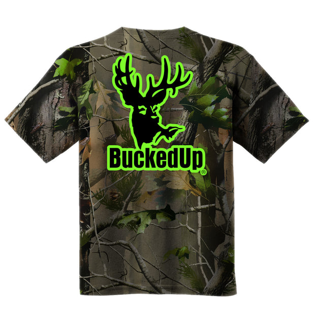Youth Short Sleeve BuckedUp® Realtree APG Camo with Green Logo