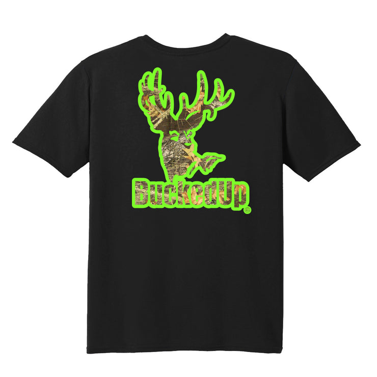 Short Sleeve Black with Green Camo BuckedUp® Logo