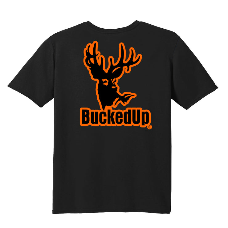 Youth Short Sleeve BuckedUp® Black with Orange Logo