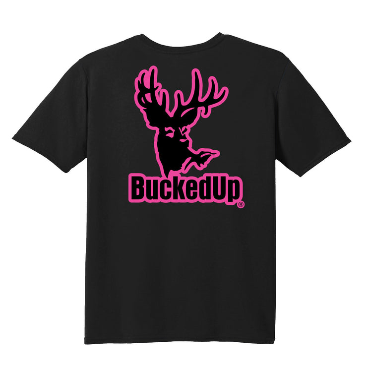 Youth Short Sleeve BuckedUp® Black with Pink Logo