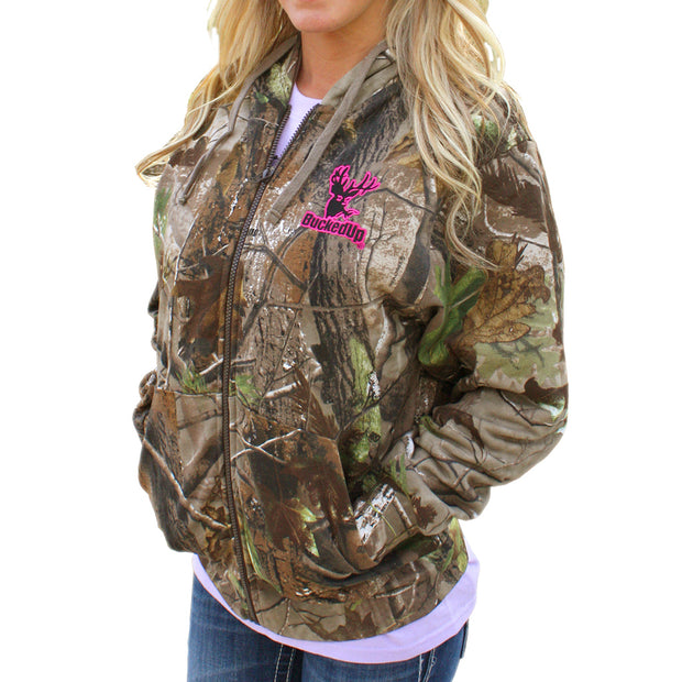Zipper Hoodie Realtree® APG Camo with BuckedUp® Pink Logo with Embroidered Logo